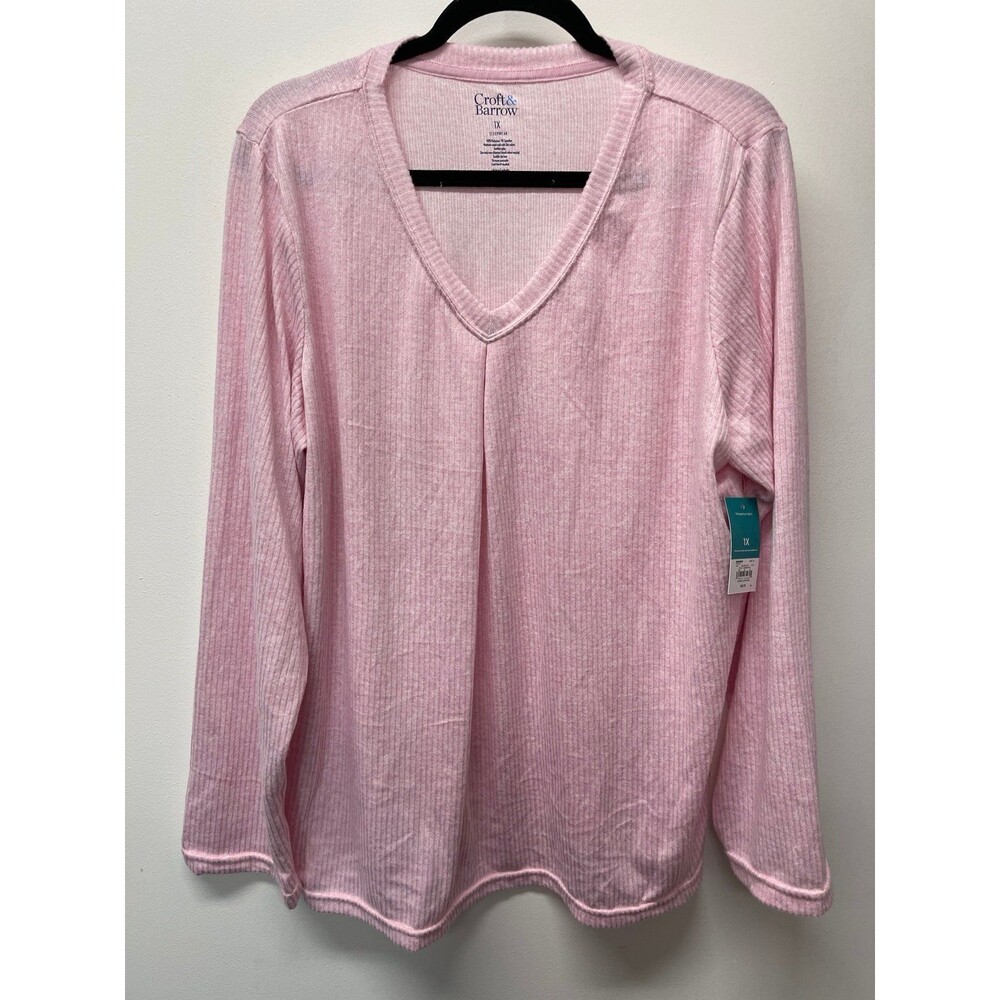 NWT $32 Size 1X Pink Luxuriously soft long sleeved sleepwear top Croft & Barrow